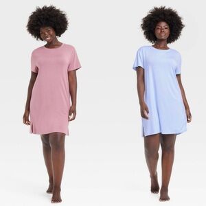 Auden Cloud Knit Pajama T-Shirt Gown Dress XL Lot of (2) Purple Blue Stripe